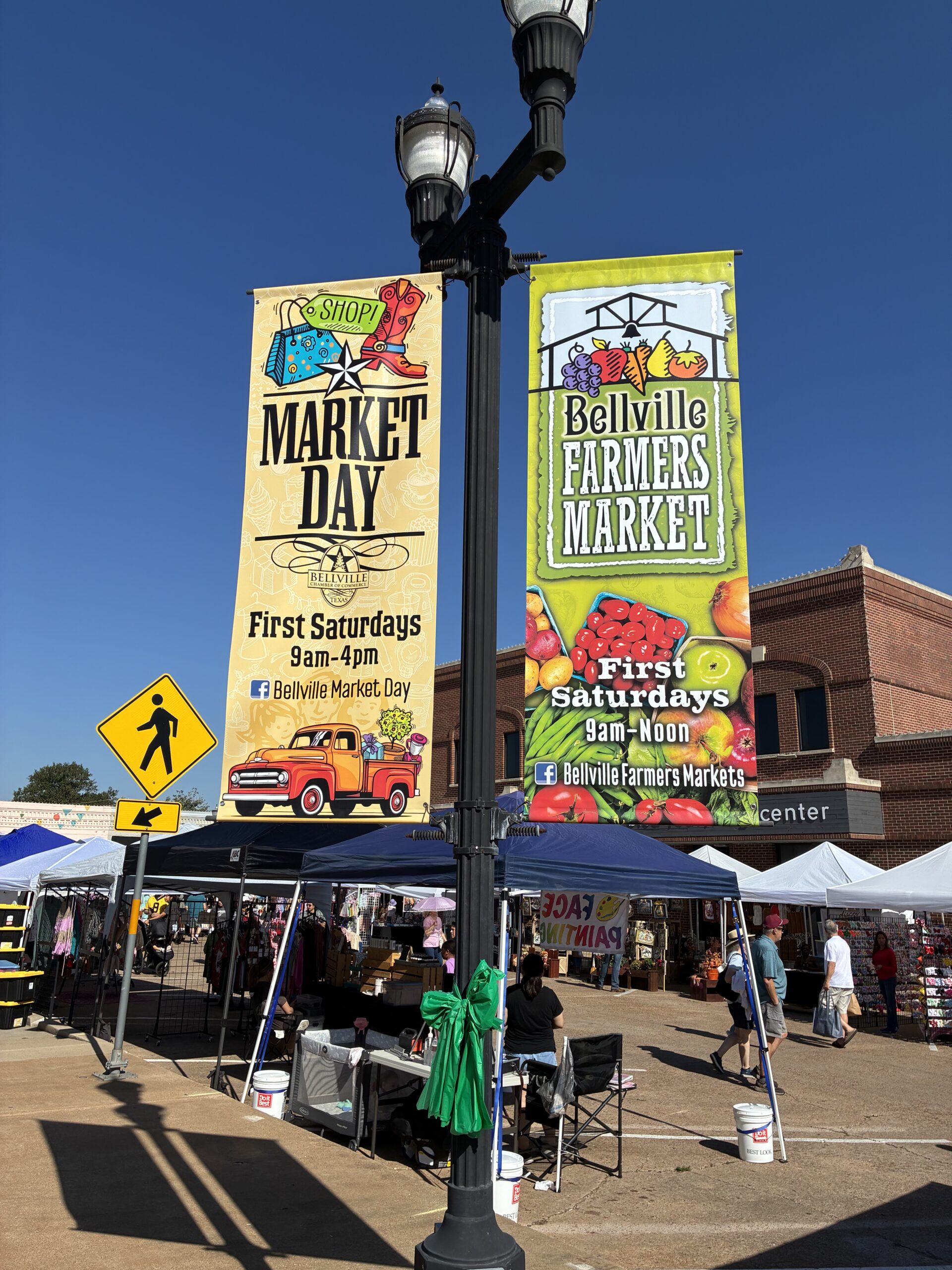 Market Day and Farmers Market Banners in Bellville, Texas.